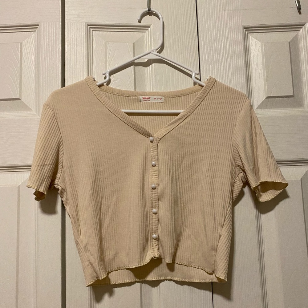 Light Yellow/Cream Short Sleeve Crop Top